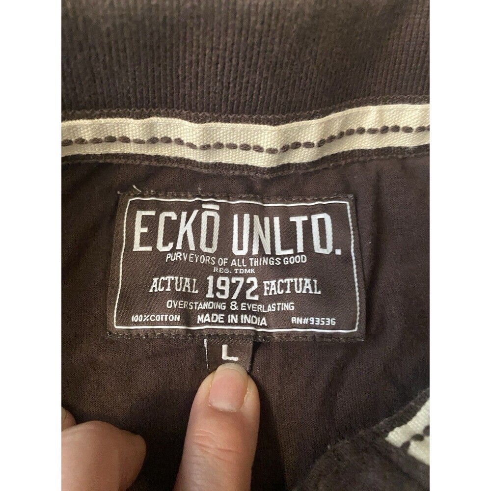 Ecko Unlimited Vintage Y2K Graphic Polo Shirt Chocolate Brown Size Large - Picture 4 of 16